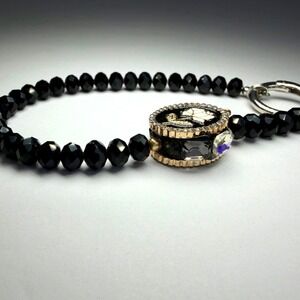 Boutique Black Crystal Rose Bag Charm Chic Goth Coquette Lariat Purse Sparkle